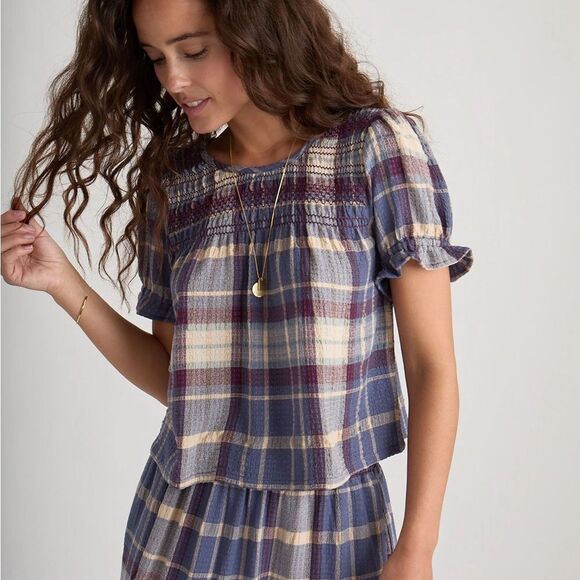 Marine Layer Elena Smocked Top Small - Picture 3 of 11